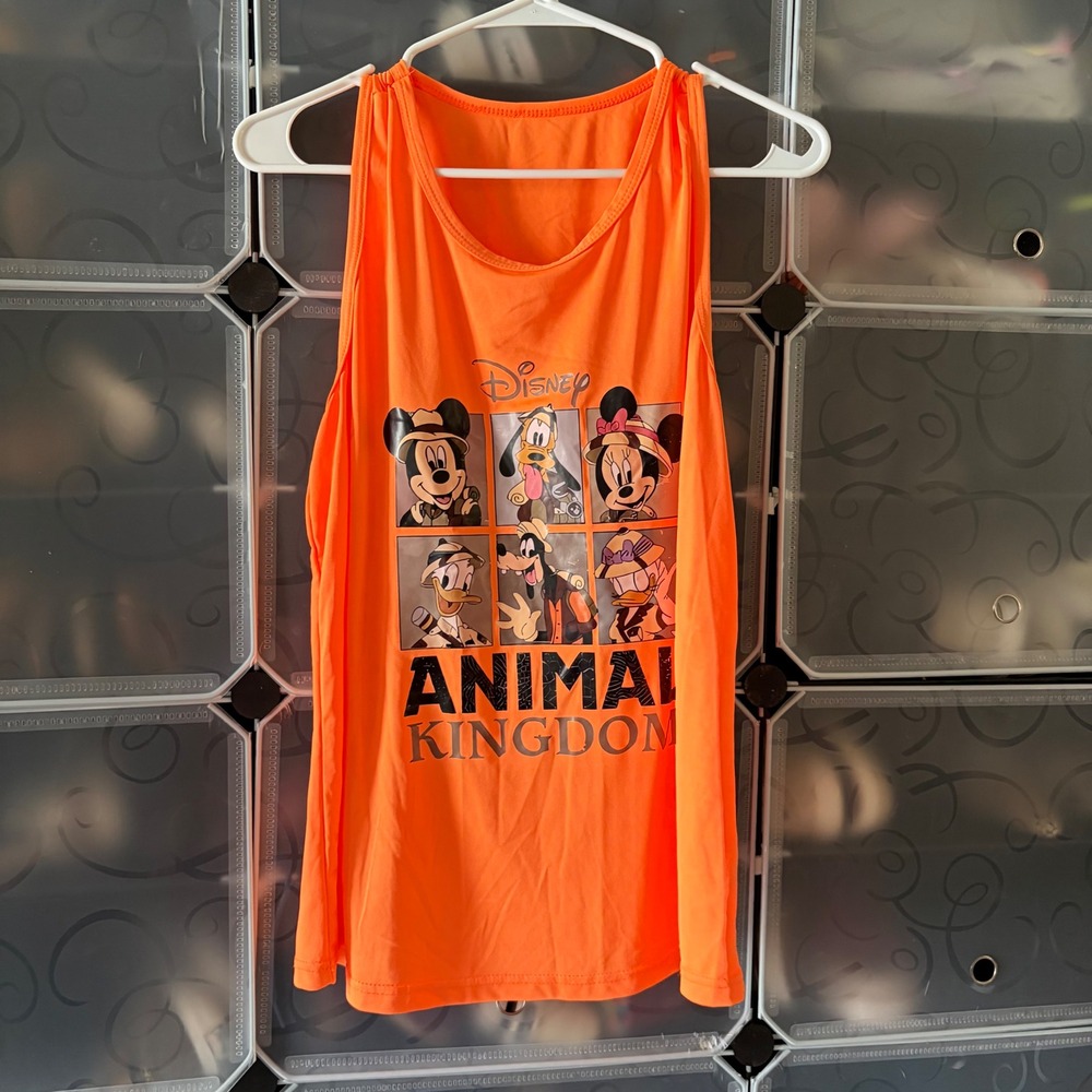 Disney Animal Kingdom Neon Orange Tank Top Mickey Minnie Safari Large